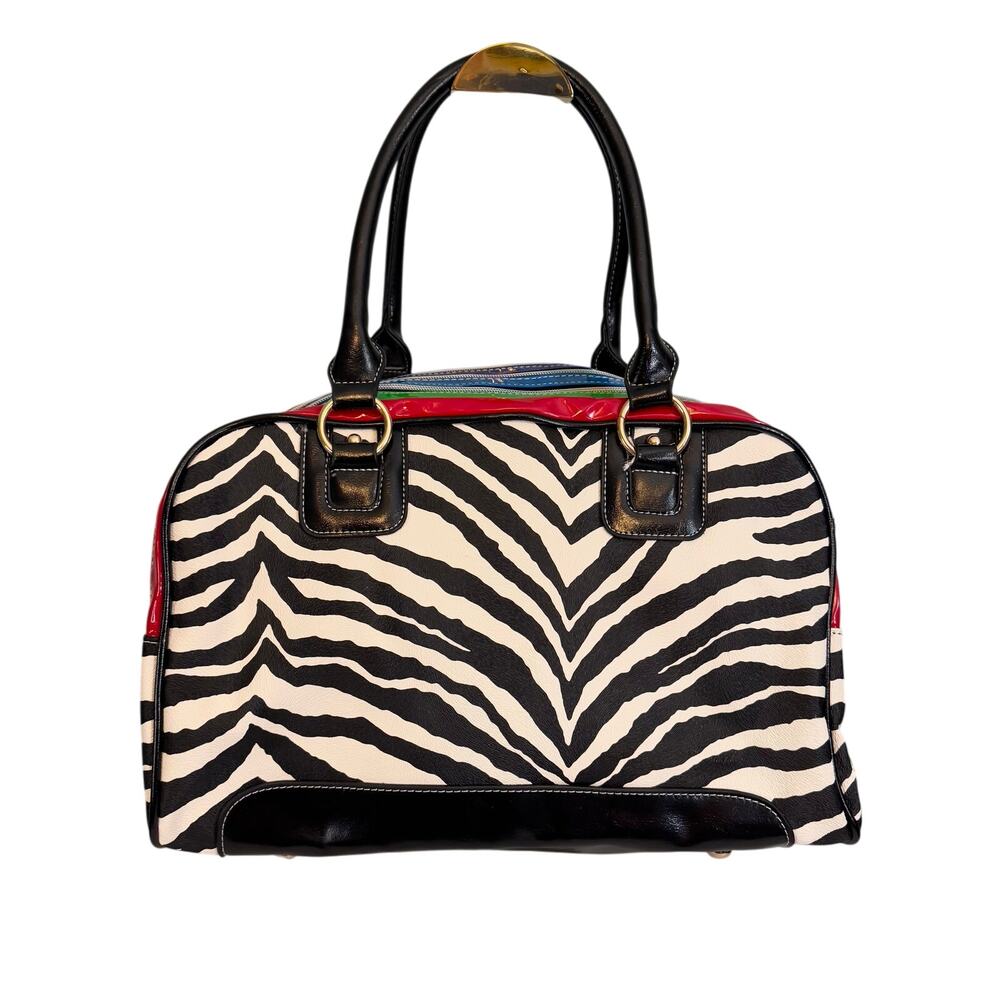 Zebra Satchel Handbag Rainbow Zip Animal Print Black bag